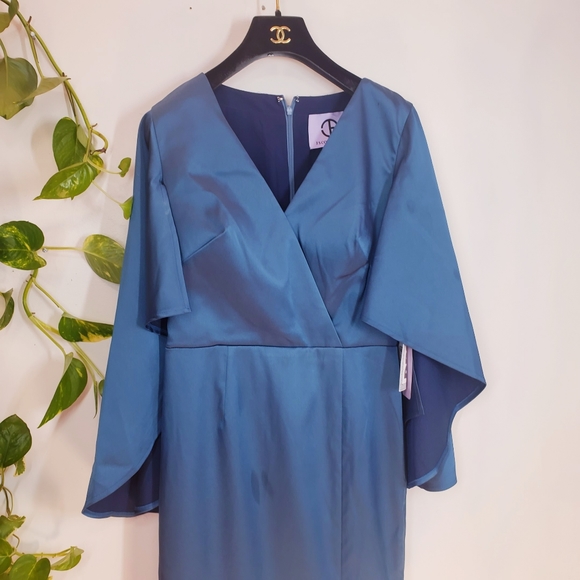 NWT $348 JS COLLECTIONS Maxi Dress Womens Navy 2 XS Cape Sleeve Wedding Empire - Picture 6 of 12